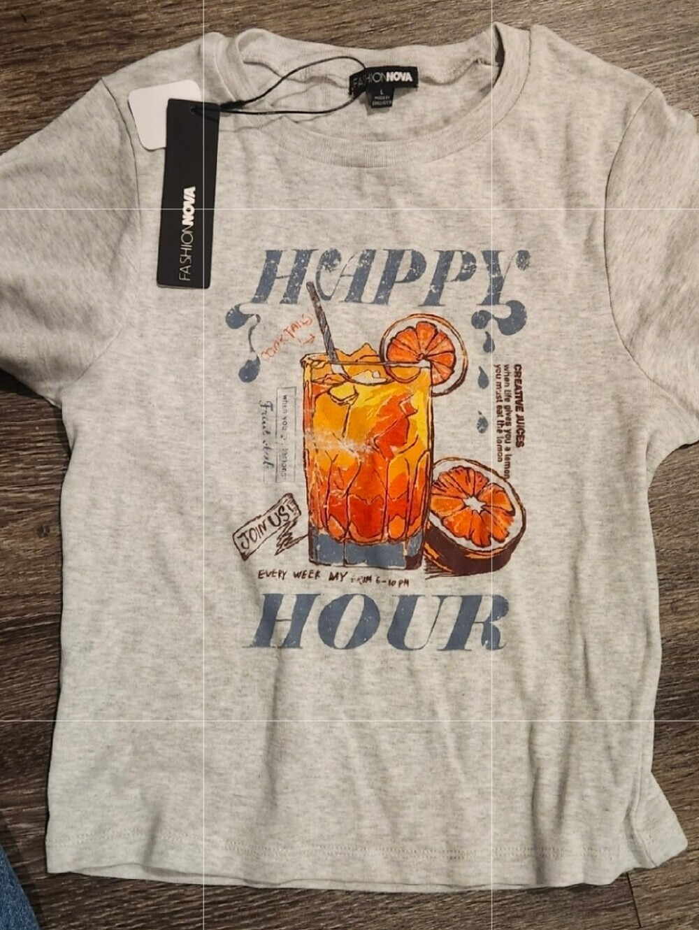 NWT Fashion Nova Happy Hour Graphic Crop Tee Size L